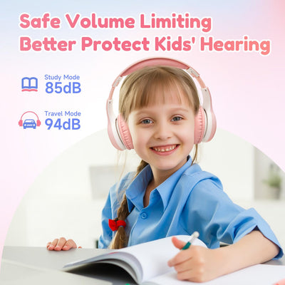 EarFun Bluetooth Kopfhörer Kinder, 85/94dB Lautstärkeregelung, HiFi Sound, HD-Mikrofon, 40 Std Akku, Faltbare, Einstellbar, Kopfhörer Kabellos Bluetooth Kinder für Schule/Reise, Rosa