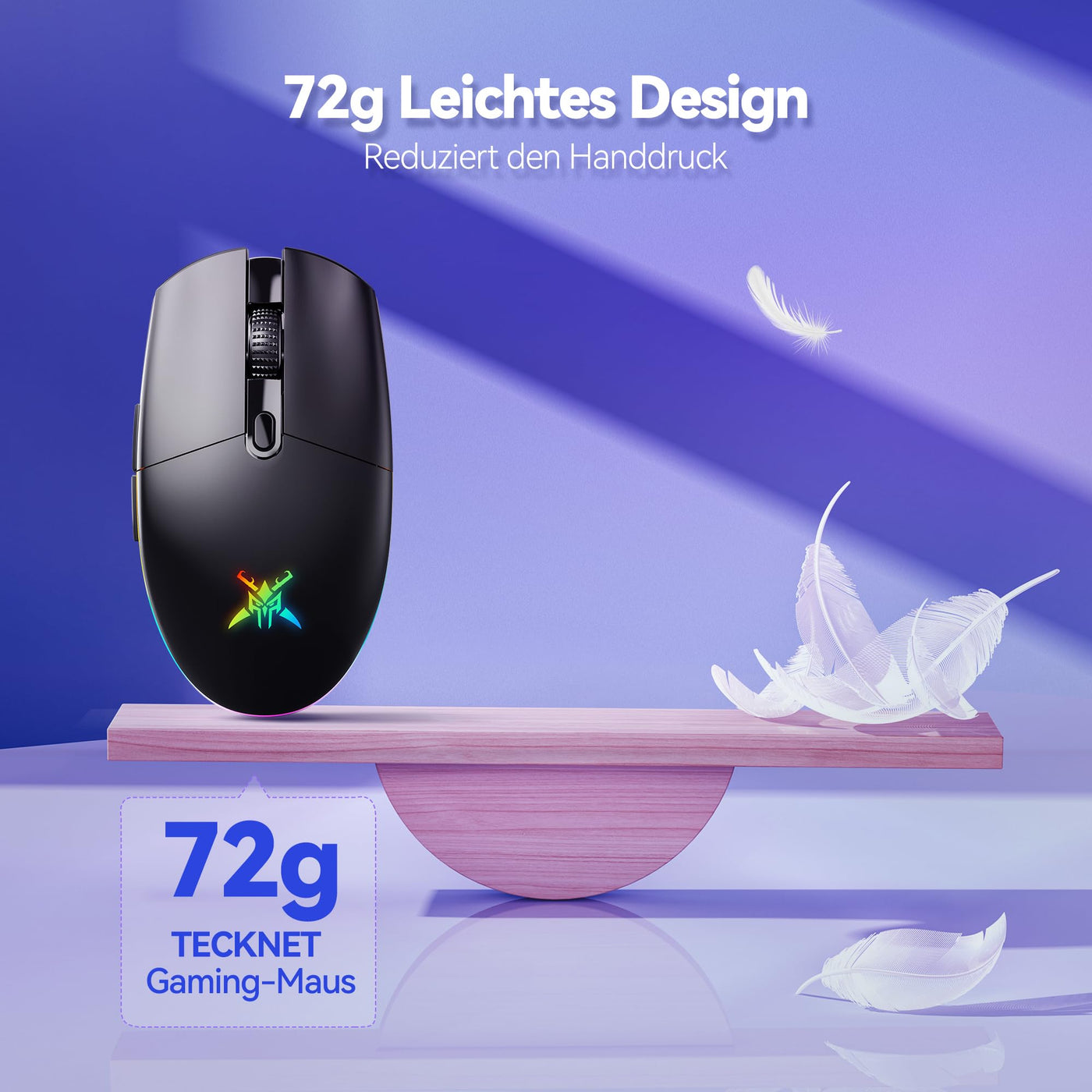 TECKNET Kabellose Gaming-Maus, 8000 DPI Wiederaufladbare Gaming Maus, Dual-Modus 2,4 G und Kabelgebundene Maus, 6 RGB-Modi, PC Gaming Mouse mit Programmierbaren Tasten, für Windows XP/11/10/8/7, etc