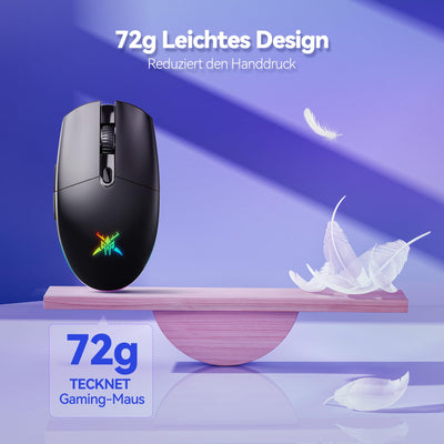 TECKNET Kabellose Gaming-Maus, 8000 DPI Wiederaufladbare Gaming Maus, Dual-Modus 2,4 G und Kabelgebundene Maus, 6 RGB-Modi, PC Gaming Mouse mit Programmierbaren Tasten, für Windows XP/11/10/8/7, etc