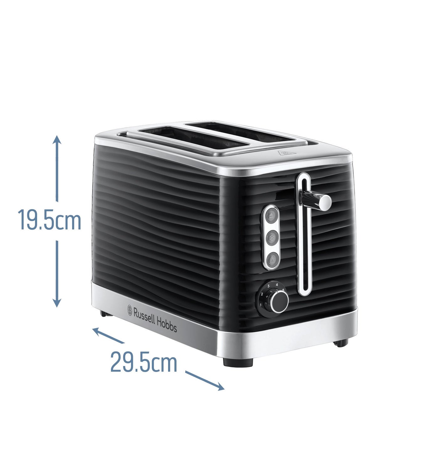 Russell Hobbs Toaster [für 2 Scheiben] Inspire Schwarz mit hochwertiger Hochglanz-Struktur (extra breite Toastschlitze, inkl. Brötchenaufsatz, 6 Bräunungsstufen + Auftau- & Aufwärmfunktion) 24371-56