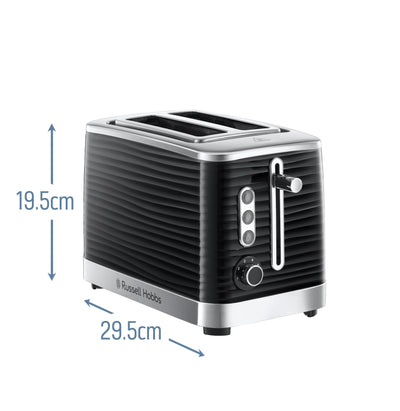 Russell Hobbs Toaster [für 2 Scheiben] Inspire Schwarz mit hochwertiger Hochglanz-Struktur (extra breite Toastschlitze, inkl. Brötchenaufsatz, 6 Bräunungsstufen + Auftau- & Aufwärmfunktion) 24371-56