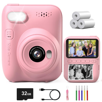 Gofunly Sofortbildkamera Kinder, 3.0 Zoll Bildschirm Kinderkamera Sofortbildkamera mit 32GB Karte & Druckpapier, 14MP/1080P Kamera Kinder Sofortdruck, Geschenk für 3-12 Jahren (Rosa)