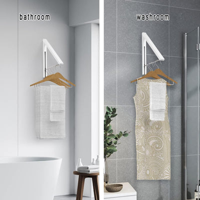 Anjuer Wäscheständer, Wandmontage, Kleiderbügel, zusammenklappbar, Aluminium, platzsparend, Weiß