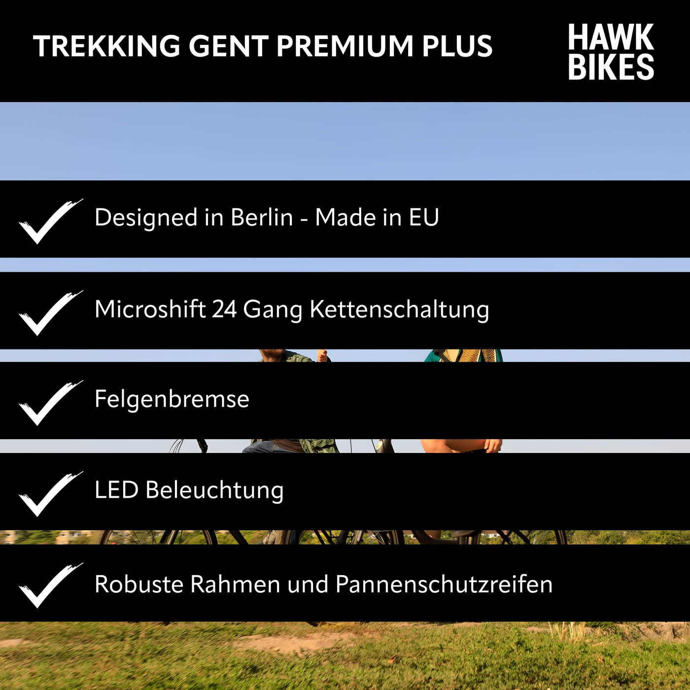 HAWK Trekking Gent Premium Plus Fahrrad Herren inkl. Tasche, 57 cm I Bike mit Microshift 24 Gang Kettenschaltung & Beleuchtung I Allrounder I Schwarz