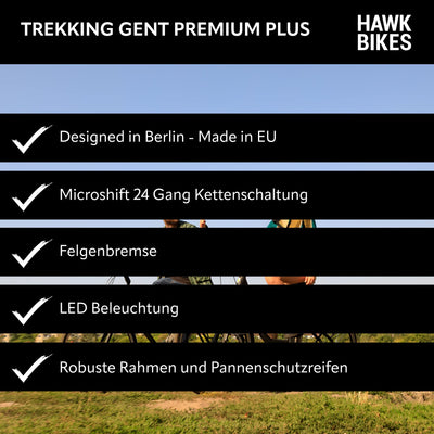 HAWK Trekking Gent Premium Plus Fahrrad Herren inkl. Tasche, 57 cm I Bike mit Microshift 24 Gang Kettenschaltung & Beleuchtung I Allrounder I Schwarz