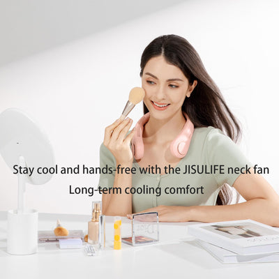 JISULIFE Tragbarer Hals-Ventilator, Hands Free Bladeless Fan, 4000 mAh Batteriebetriebener Tragbarer Persönlicher Ventilator, USB-Betriebener Schreibtisch-Ventilator, 5 Geschwindigkeiten - Rosa
