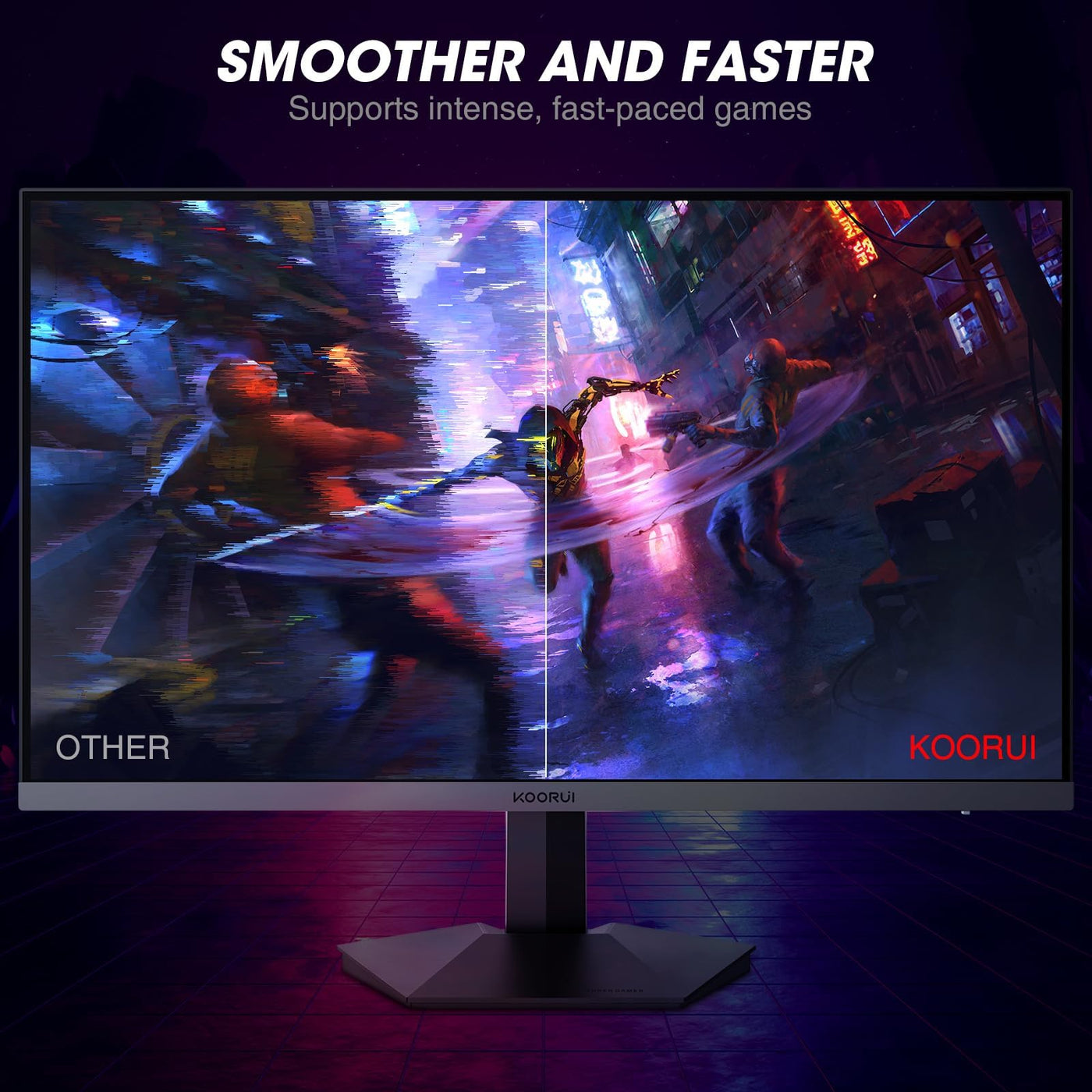 KOORUI 24 Zoll Gaming Monito 165Hz, IPS, 1080p, 1ms, kompatibel FreeSync G-sync, Rahmenlos, HDMI, DisplayPort, Neigungsverstellbar, Augenpflege, VESA-Wandmontage, schwarz