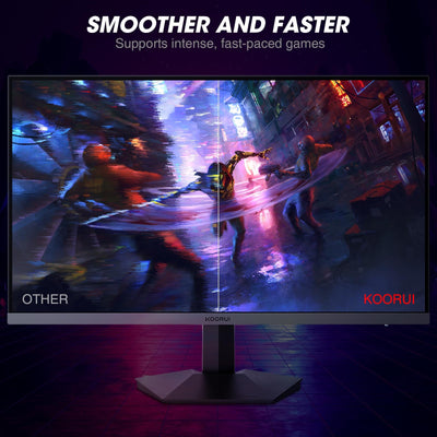 KOORUI 24 Zoll Gaming Monito 165Hz, IPS, 1080p, 1ms, kompatibel FreeSync G-sync, Rahmenlos, HDMI, DisplayPort, Neigungsverstellbar, Augenpflege, VESA-Wandmontage, schwarz