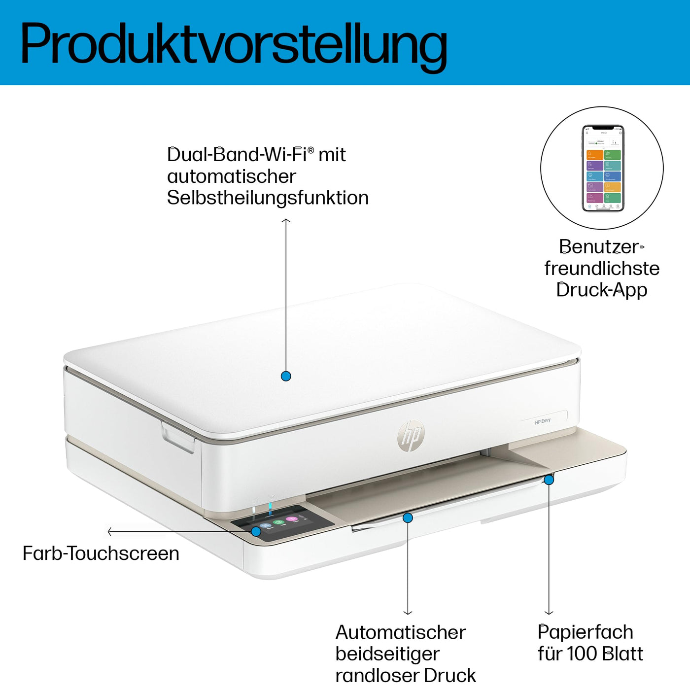 HP ENVY 6120e , Multifunktionsdrucker, 3 Monate gratis drucken mit HP Instant Ink inklusive, Drucken, Kopieren, Scannen, Mobiler Faxversand, Wi-Fi, Beidseitiger Druck