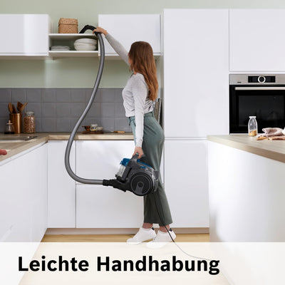 Bosch Staubsauger beutellos Clean´n Serie 2 BGC05A220A, Bodenstaubsauger, Bodendüse für Parkett, Teppich, Fliesen, Hygiene-Filter, langes Kabel, leise, leicht, 700 W, blau