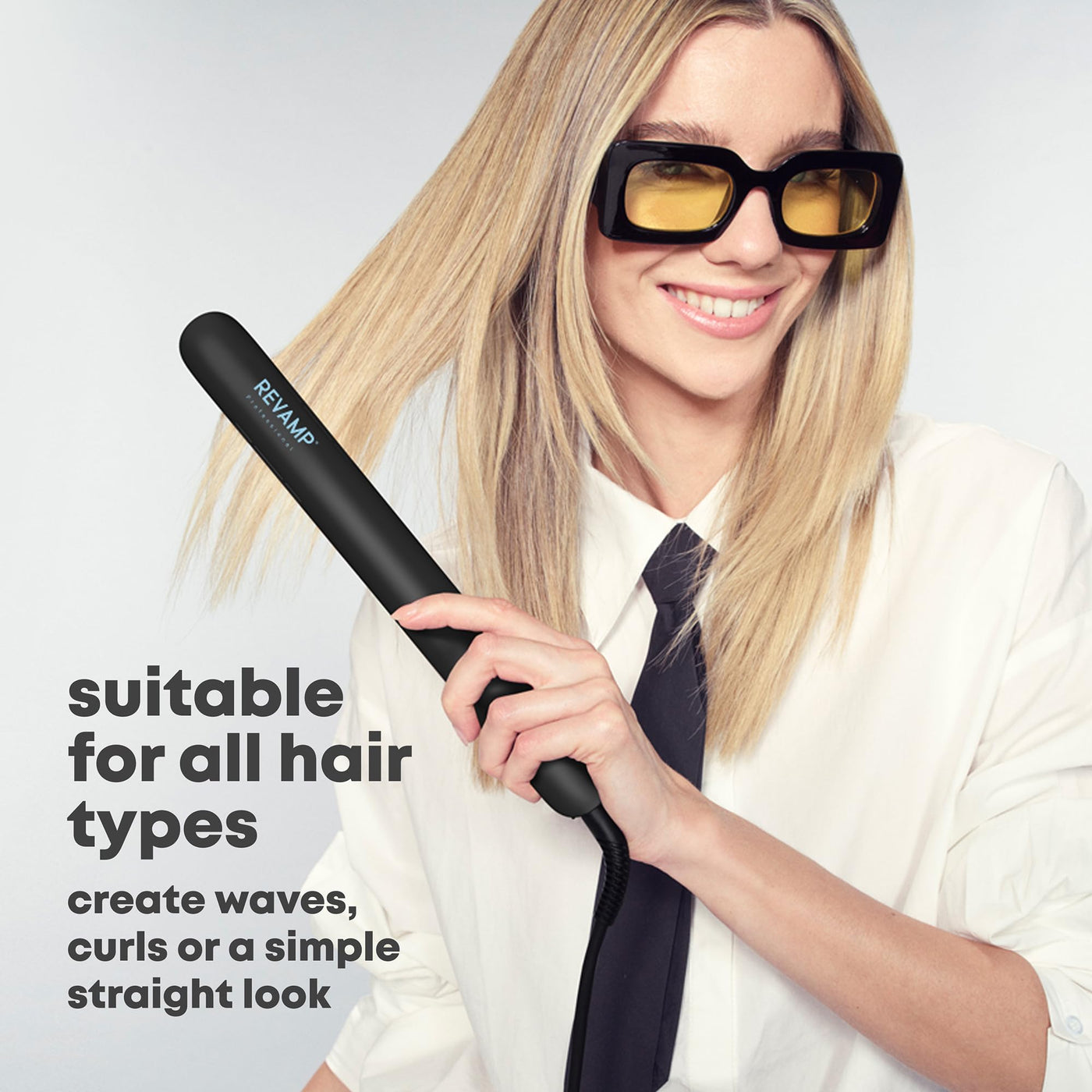 Revamp Progloss Ion Shine Keramik-Glätteisen mit Ionen-Technologie für jederzeit frizzfreie Ergebnisse, angereichert mit Progloss Smooth Keratin, Argan- und Kokosöl, verschiedene Hitzestufen, Schwarz