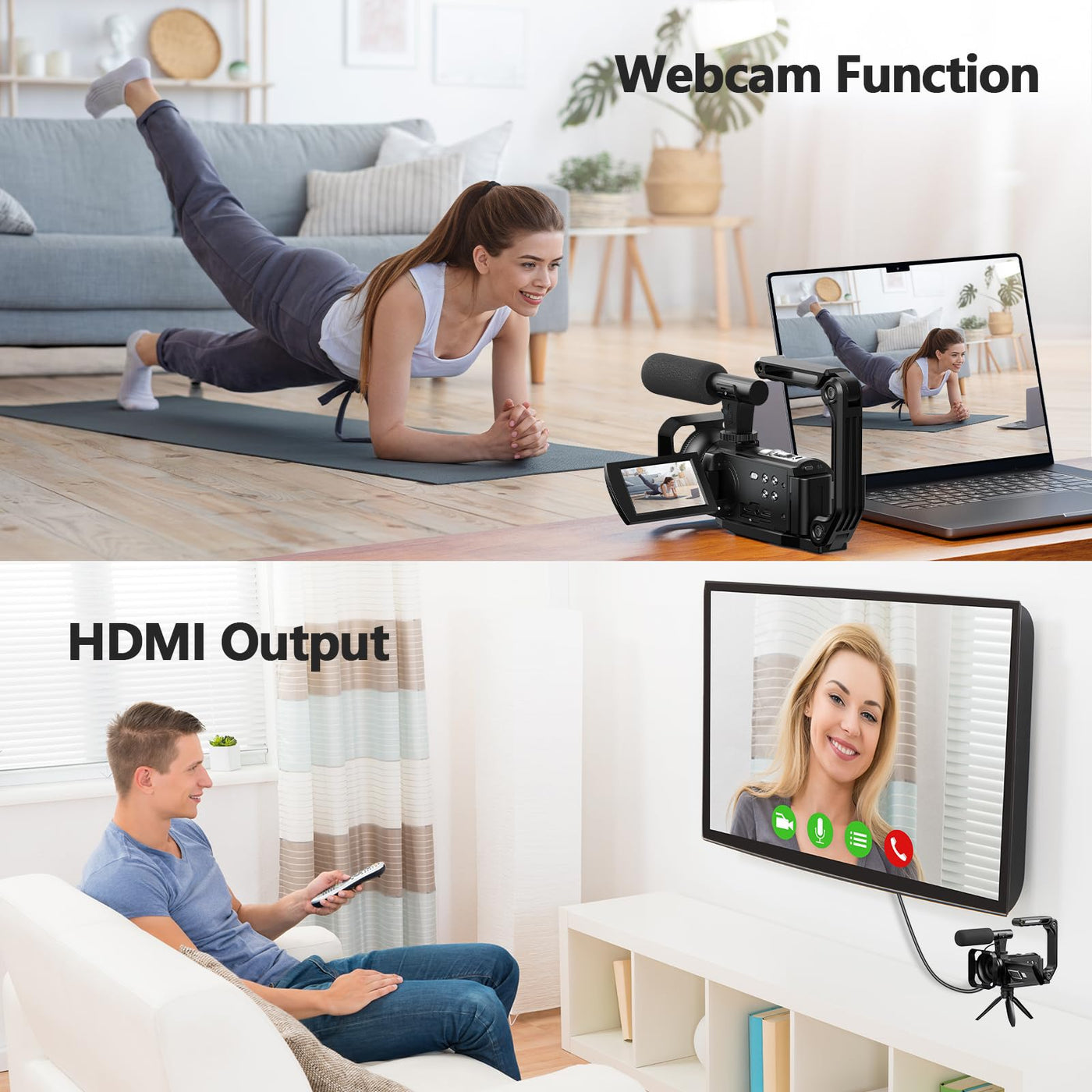 Videokamera 5K, 56MP Camcorder Vlogging Kamera für YouTube, WiFi Nachtsicht 3" 270° drehbarer Touchscreen Webcam Camcorder, Video Camera mit 64GB Karte, Fernbedienung, Mikrofon, 2 Batterien, Stativ