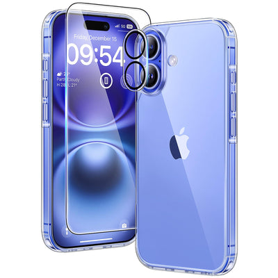 TAURI 5 in 1 für iPhone 16 Plus hülle, Handyhülle für iPhone 16 Plus Case, [Vergilbt Nicht] Schlanke, Stoßfeste Telefon Hülle - Transparent