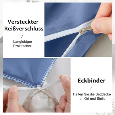 Sufdari Bettwäsche 135x200 Baumwolle Blau, 100% Baumwolle Bettbezug aus Atmungsaktive, Bettwäsche-Set mit 1 Kissenbezug 80x80 cm+1 Bettbezug mit Reißverschlus