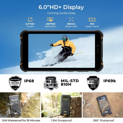 HOTWAV T5 MAX (2023) Android 13 Outdoor Handy, 6050mAh 4GB/64GB/1TB Erweiterbar 6.0 Zoll HD+ Display Outdoor Smartphone Ohne Vertrag Günstige, 13MP+5MP Dual SIM 4G Handy-Face ID/NFC/Fingerabdruck/IP68
