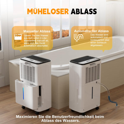 Luftentfeuchter 12L/Tag, Auto Entfeuchtung, 24H-Timer Ein/Aus, Kontinuierliche Entwässerung, Leistungsstarker Raum Luftentfeuchter mit LED Display und Steuerung, Gegen Feuchtigkeit