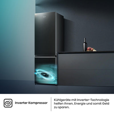 Hisense RB440N4AFA Kühl-Gefrier-Kombination/Höhe 201 cm/Kühlen 178 L/Gefrieren 98 L/LED Beleuchtung, Dark Inox