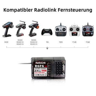 Radiolink R6FG RC Empfänger 2.4 Ghz Gyro-integriert 6 Kanäle große Reichweite bis zu 400m für Autos Boote kompatibel mit RC8X/RC6GS V3/RC4GS V3/T8FB/T8S/T16D/T12D