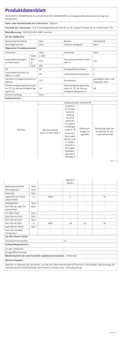 Exquisit Kühl-Gefrierkombination, Kühlschrank mit Gefrierfach, 4-Sterne-Gefrieren, 157 Liter, Alarm-Funktion, Schnellkühlen, KGC5231-60-E-050C inoxlook