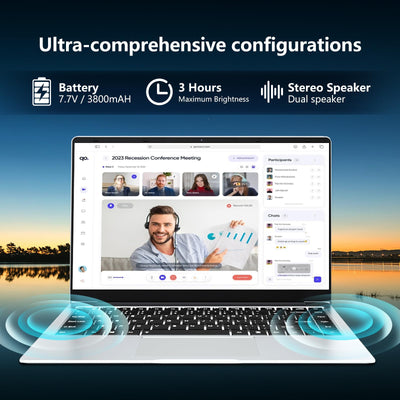 14,1 Zoll Laptop, Notebook 6 GB RAM 256 GB SSD, Celeron N4000 CPU, 180° Flip Screen FHD 1080P, Win 11 Pro Laptop mit Mini-HDMI, USB 3.0, 5000 mAh Akku, Silber Schlanker und leichter PC-Computer