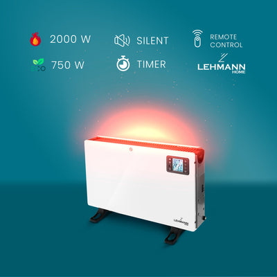LEHMANN LHOHC-2013C Konvektor Heizung Heizkörper 2000 W | Elektroheizung mit 3 Heizstufen 750/1250 / 2000 W | Elektro Konvektorheizung mit LED-Anzeige, APP WiFi, Timer und Fernsteuerung