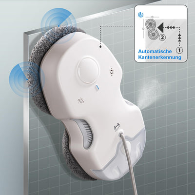 HUTT C65 Fensterputzroboter mit Sprühfunktion, Elektrischer Fensterputzer Fernbedienung mit 80ML Tank, Fensterreiniger Roboter Automatischer, für Innen- und Außenfenster, 10x Lappen, Koffer