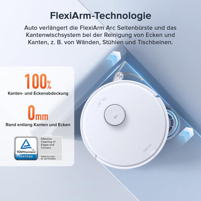 roborock Qrevo Curv S5X-Set Saugroboter mit Wischfunktion Absaugstation, Dual Anti-Tangle-System, 17.000 Pa Saugkraft, 75°C Heißwasser-Moppwäsche, Intelligente Schmutzerkennung, All-in-One-Dock (Weiß)
