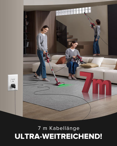 Vexilar C8 Staubsauger mit Kabel - 600W/60kPa Handstaubsauger mit 7m Kabellänge, verhedderungsfreie elektrische Upgrade-Bodenbürste, 1.5L beutelloser Behälter für Hartböden Teppiche Tierhaare