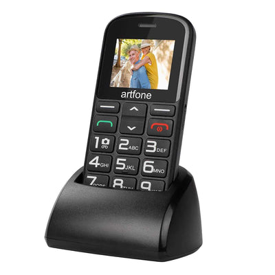 Artfone CS182 Handy für Senioren mit großen Tasten | Ladestation | SOS-Funktion | 1,77 Zoll Display | Dual-SIM | Schnellanruf | Taschenlampe | Lautes Radio | Lange Akkulaufzeit