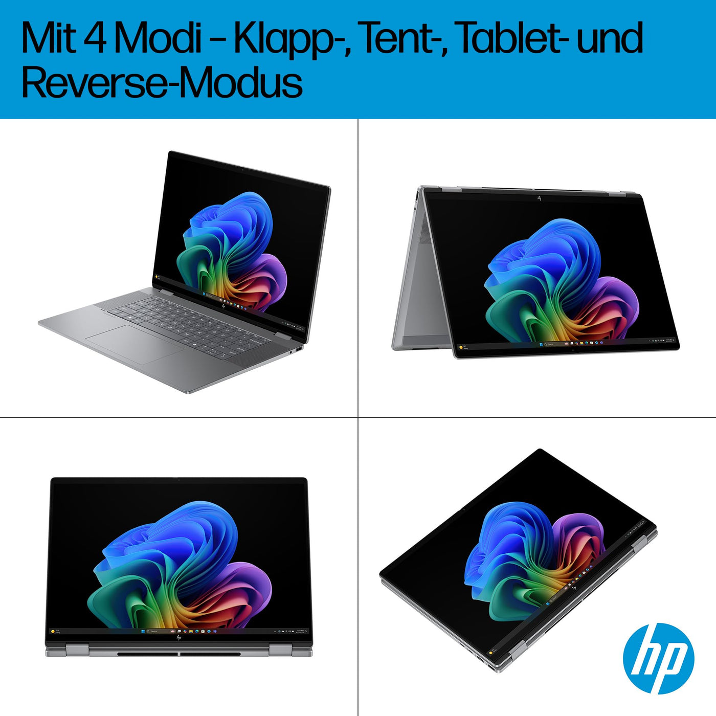 HP OmniBook X Flip 2in1 Next Gen AI Laptop | AMD Ryzen AI 5 340 (6C) | dedizierte NPU für KI | 50 NPU Tops | Copilot+ PC | 16" WUXGA 1920x1200 Touchscreen | 16GB | 512GB SSD | Win11 | QWERTZ | Silber
