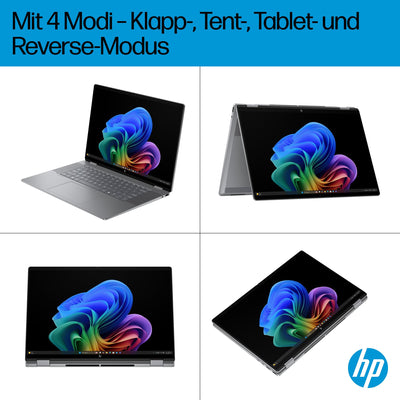 HP OmniBook X Flip 2in1 Next Gen AI Laptop | AMD Ryzen AI 5 340 (6C) | dedizierte NPU für KI | 50 NPU Tops | Copilot+ PC | 16" WUXGA 1920x1200 Touchscreen | 16GB | 512GB SSD | Win11 | QWERTZ | Silber
