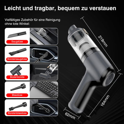 USUIELIGHT Handstaubsauger Akku 6000Pa - Handstaubsauger Kabellos mit 18 Min Laufzeit, 4000mAh, Leicht und Tragbar, Autosauger mit Blas- und Saugfunktion für Auto, Haus, Büro, Tierhaare