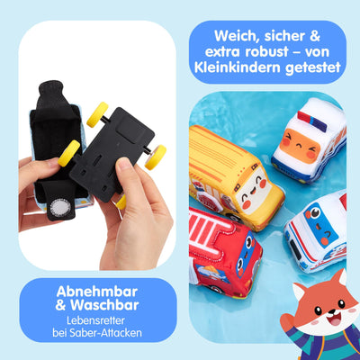 Hahaland Baby Spielzeug 6 12 Monate,4 Stück Spielzeugautos Set, Plüsch Pull-Back & Go Autospielzeug mit Spielmatten,Montessori Auto Spielzeug für 1 2 3 Jahr Jungen Mädchen,Geschenk für Kinder