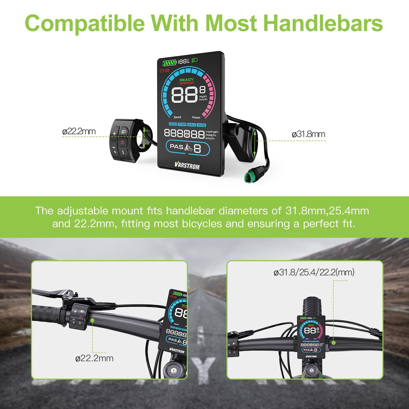 Varstrom VD618 Display für BAFANG-Kit – Kompatibel mit M200 M400 M500 M600 M620 M420 M510 M625 M325 M225 Mittelmotoren und den neuesten 2025 BBS01B BBS02B HD Kits (Dreieck-Stecker)