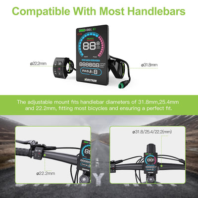 Varstrom VD618 Display für BAFANG-Kit – Kompatibel mit M200 M400 M500 M600 M620 M420 M510 M625 M325 M225 Mittelmotoren und den neuesten 2025 BBS01B BBS02B HD Kits (Dreieck-Stecker)