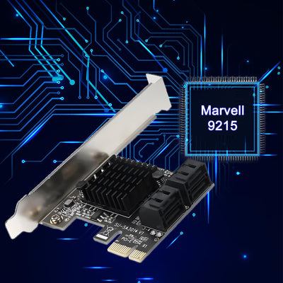 PCIe SATA Karte 4 Ports mit 4 SATA Kabeln, SATA 3.0 Controller Erweiterungskarte mit Low Profile Bracket, PCI-E X1 3.0 Gen3 (6Gbps) Boot als Systemplatte, Non Raid, unterstützt 4 SATA 3.0 Geräte