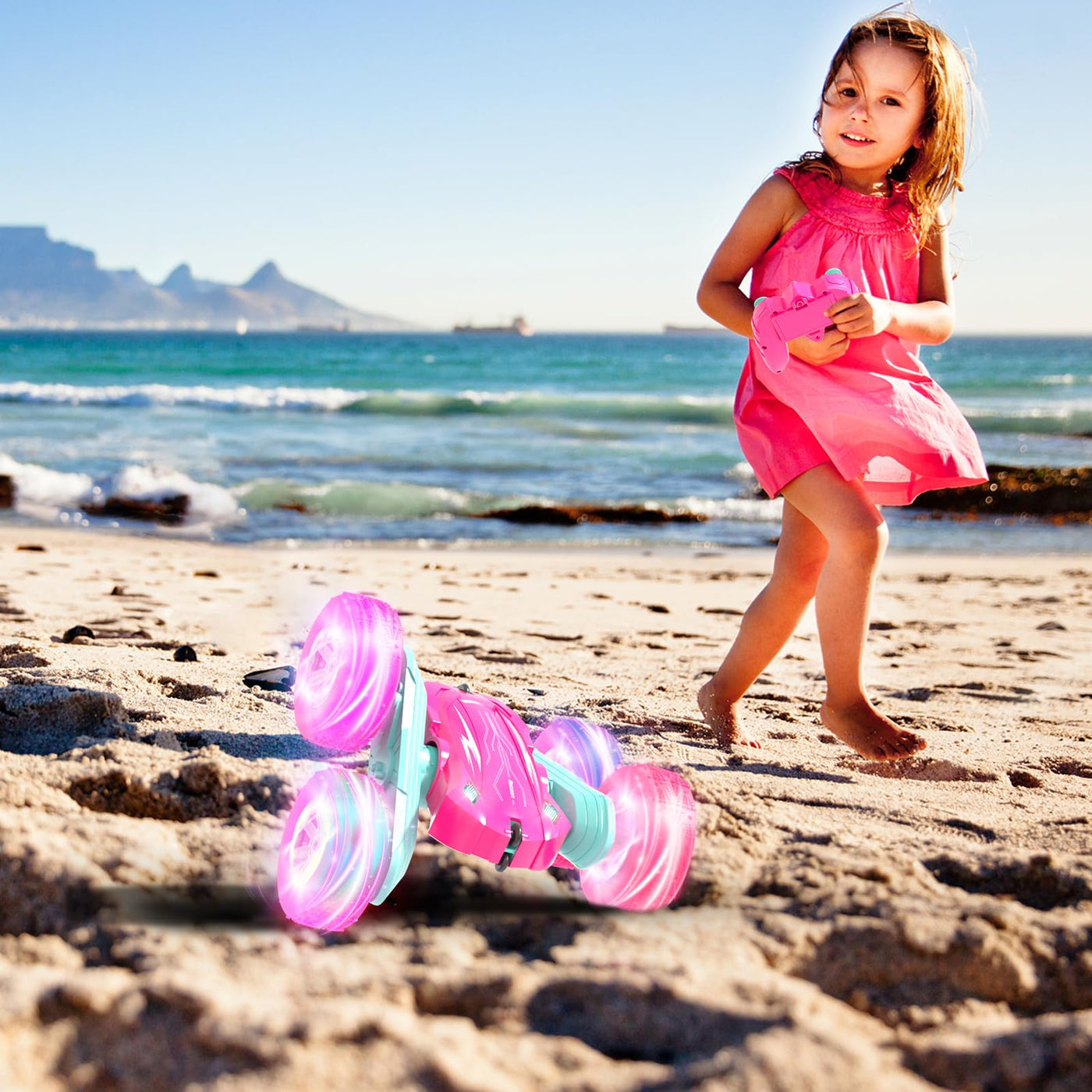 Rodzon Ferngesteuertes Auto Crawler 3 4 5 6 7 8 9+ Jahre Mädchen Spiele RC Auto mit LED Blinken Spielzeug Mädchen Geschenke Kinder Toy 2.4Ghz 4WD 360° Flip RC Car mit 2 Aufladbarer Batterien (Rosa)