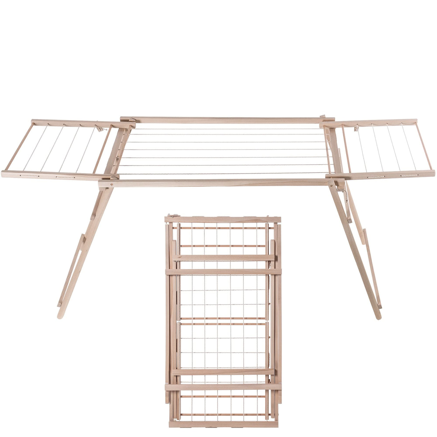 KADAX Holzwäscheständer, 177 cm Trockenlänge, klappbarer Standtrockner, Wäschehalter aus Holz, Wäschetrockner, Flügelwäscheständer, Faltwäscheständer (H: 80 cm, Braun)