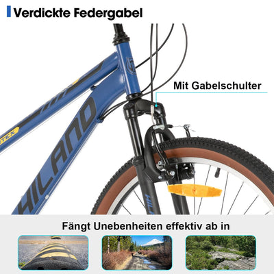 HILAND 26 Zoll Mountainbike für Herren und Damen, 21 Gänge Mountainbike, hochfester Stahlrahmen, V-Bremse, Hardtail MTB für Erwachsene, Blau