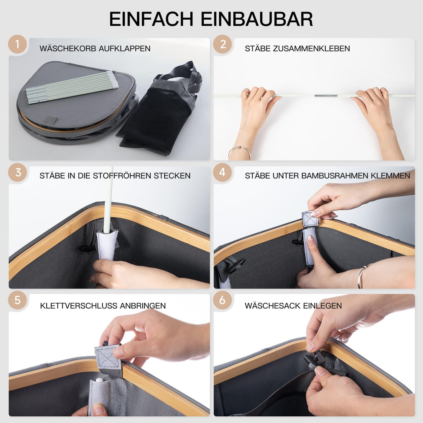 HELLKOPF 2er Pack Wäschekorb mit Deckel 140L Groß Kapazität - Wäschesammler mit 2 Fächer zum Sortieren der Schmutzwäsche, 4 Abnehmbar Innensäcke, Faltbare Laundry Baskets und Einfach zu Montieren