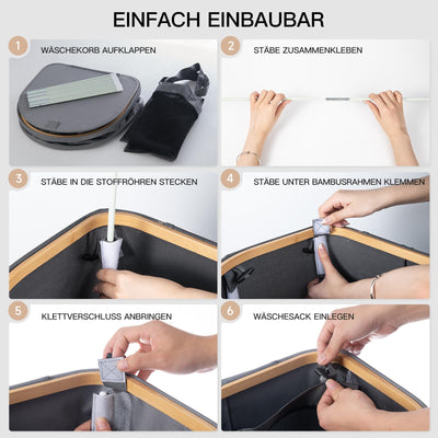 HELLKOPF 2er Pack Wäschekorb mit Deckel 140L Groß Kapazität - Wäschesammler mit 2 Fächer zum Sortieren der Schmutzwäsche, 4 Abnehmbar Innensäcke, Faltbare Laundry Baskets und Einfach zu Montieren