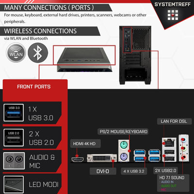 SYSTEMTREFF Office PC AMD Ryzen 7 5700G 8x4.6GHz | AMD Radeon RX Vega 8 4K HDMI DX12 | 1TB M.2 NVMe | 32GB DDR4 RAM | WLAN Silent Desktop Computer Rechner für Büro Business Multimedia