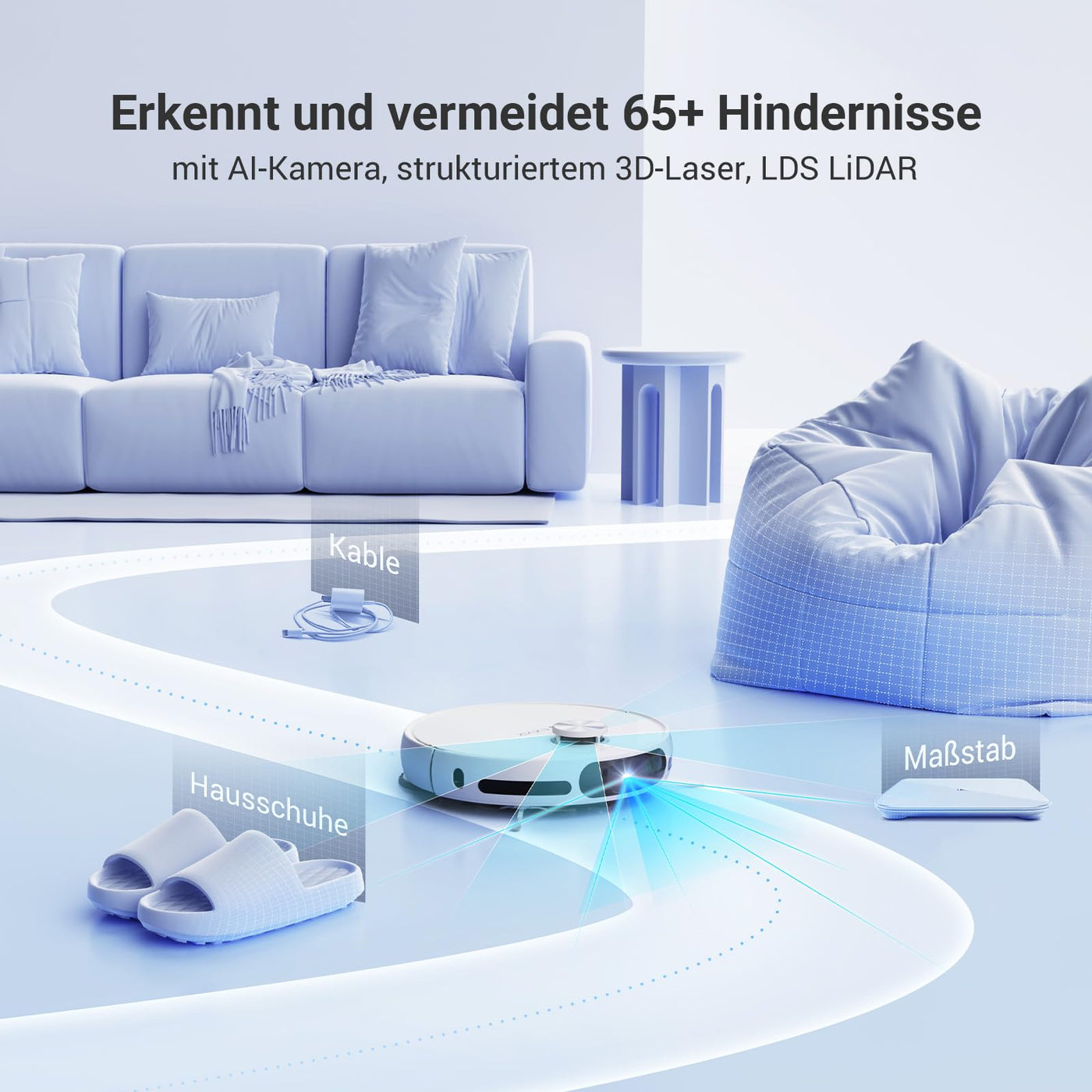 EZVIZ Saugroboter mit Staubentleerung und Wasserwechsel, 7200 Pa, LDS LiDAR und 3D-Laser Navigation Hinderniserkennung, Teppicherkennung, automatische Moppinstallation und -entfernung, RS20 Pro