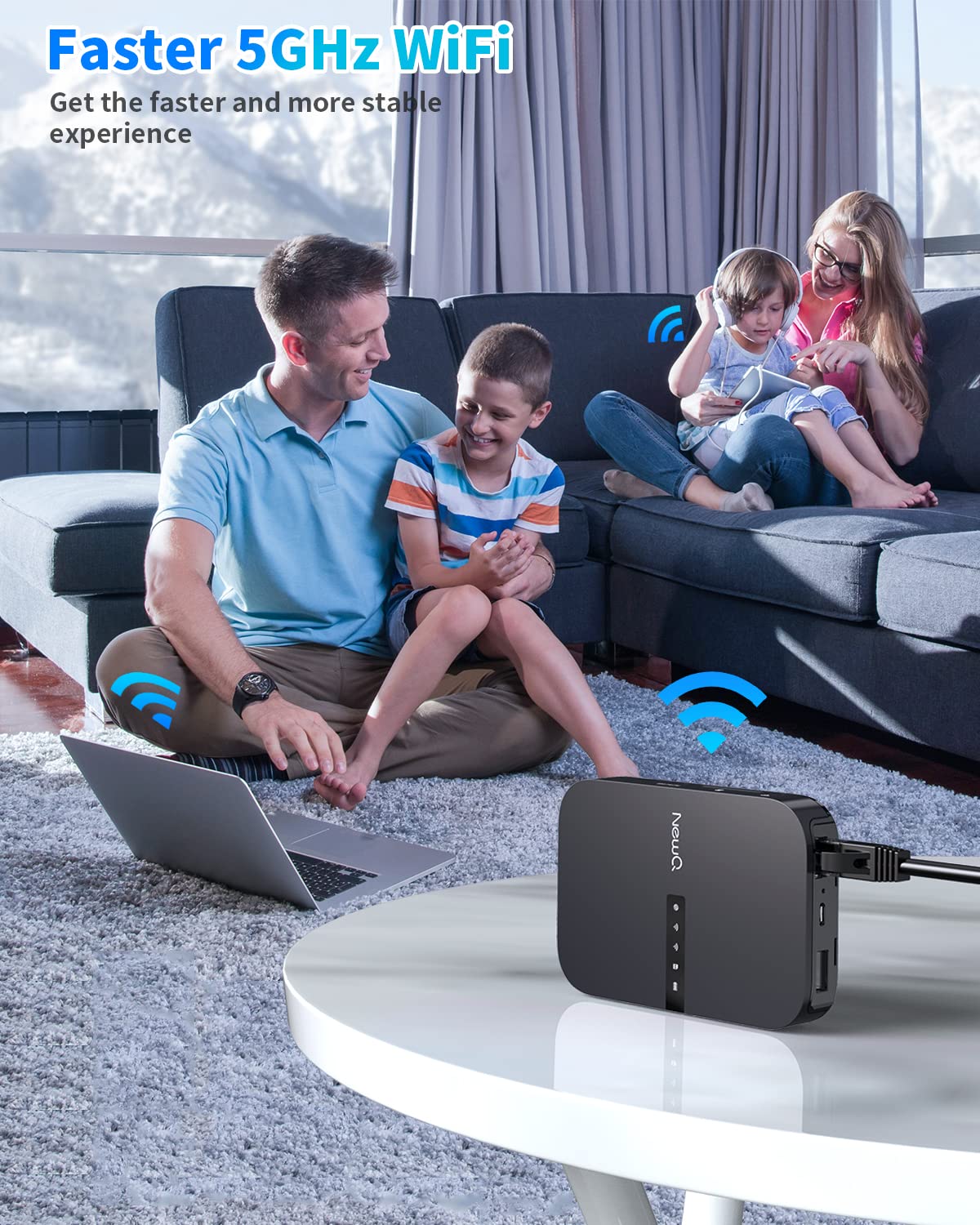 NEWQ Filehub AC750 Reise Router: Tragbarer Festplatten SD Kartenleser für Reisen | Drahtloser Zugriff auf externe Festplatte & USB-Speichergerät zum Sichern von Fotos & Dateien von Mobiltelefon Laptop