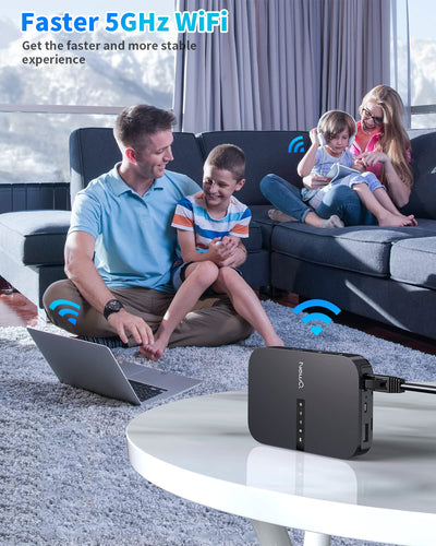 NEWQ Filehub AC750 Reise Router: Tragbarer Festplatten SD Kartenleser für Reisen | Drahtloser Zugriff auf externe Festplatte & USB-Speichergerät zum Sichern von Fotos & Dateien von Mobiltelefon Laptop