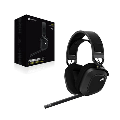 CORSAIR HS80 RGB WIRELESS Multiplattform-Gaming-Headset - Dolby Atmos - Omnidirektionales Mikrofon - iCUE-Kompatibel - PC, Mac, PS5, PS4 - Carbon, Farbe Schwarz