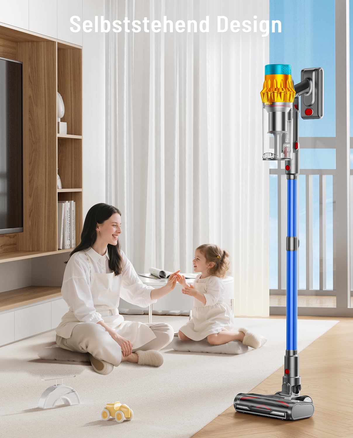 AIDTIPS Akku Staubsauger, 50KPA/600W/70Mins Staubsauger Kabellos mit Selbststehend, 1,8L Großer Staubbecher, Anti-Tangle-Bürste, 8-stufiges Filtersystem Grünes Licht für Hartböden Teppiche Tierhaare