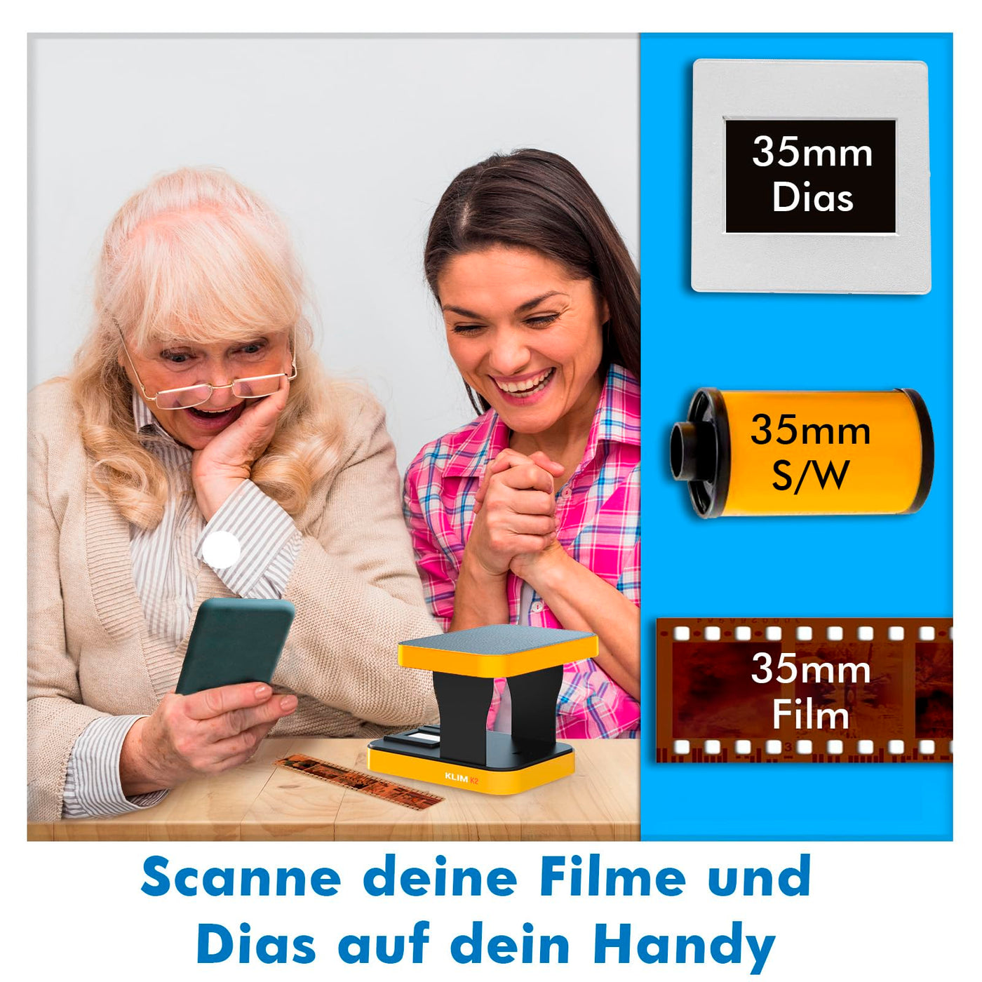 KLIM K2 Mobile Film Scanner 35mm + NEU + Positiv- & Negativ- Dia Scanner + Fotoscanner zum digitalisieren + Diascanner + Deine eigene Entwicklungsstation zu Hause + Dias selbst digitalisieren