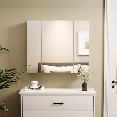 DICTAC Spiegelschrank Bad 70x60x16cm Badschrank mit Spiegel und Verstellbarem Regal Aufbewahrungs Bad Schrank 3 Türen Wandschrank mit Spiegel Medizinschrank Hängeschrank für Badezimmer,Weiß