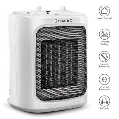 TROTEC Keramik Heizlüfter TFC 16 E – Heizleistung 1200 W / 2000 W – Elektroheizung mit Thermostat, Raumgröße 24 m² bis 60 m³